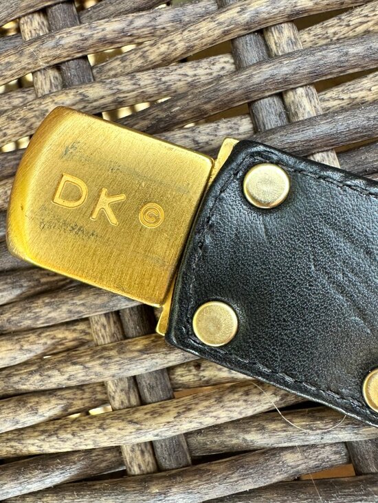 VTG Donna Karan New York Women’s S Black Leather Gold-Tone Chains/ Buckle Belt main image 12